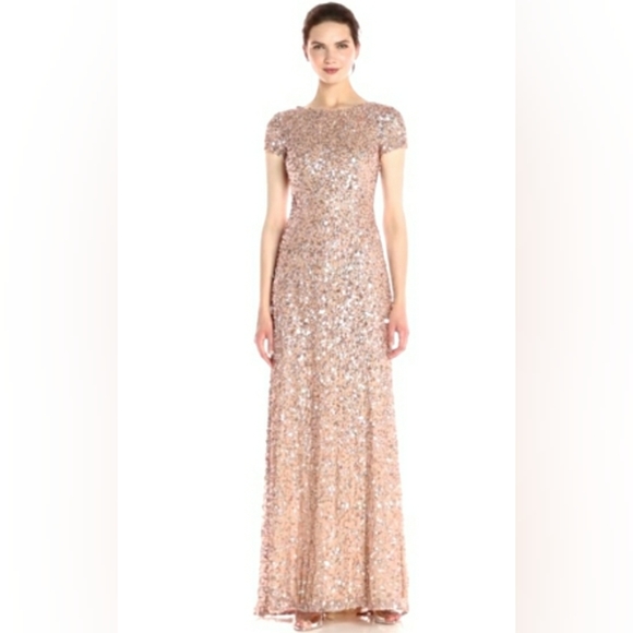 NEW STUNNING ADRIANNA PAPELL SEQUIN SCOOP BACK GOWN - Picture 3 of 7